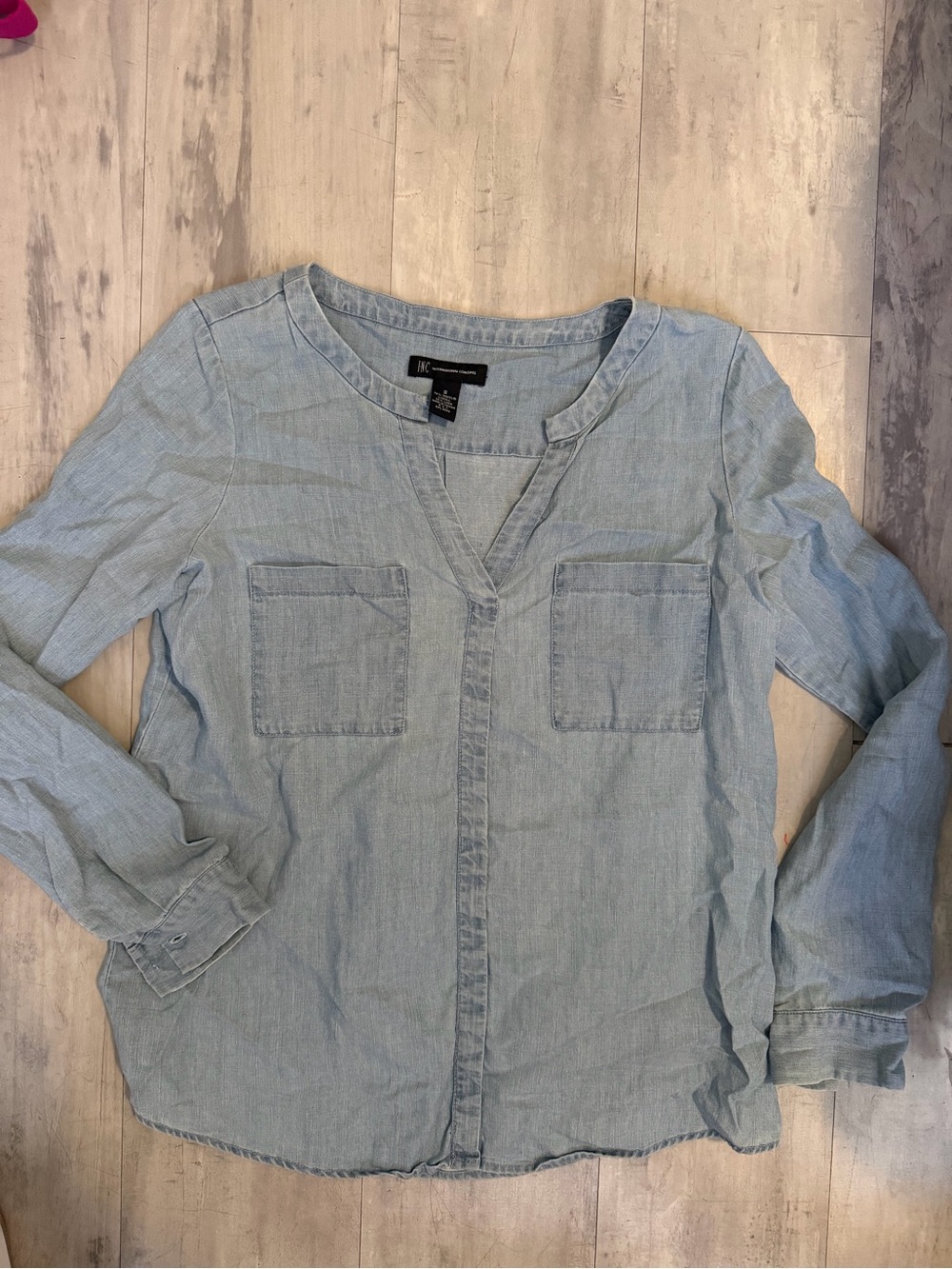 INC International Concepts Light Blue denim Casual Button-Down Shirt
